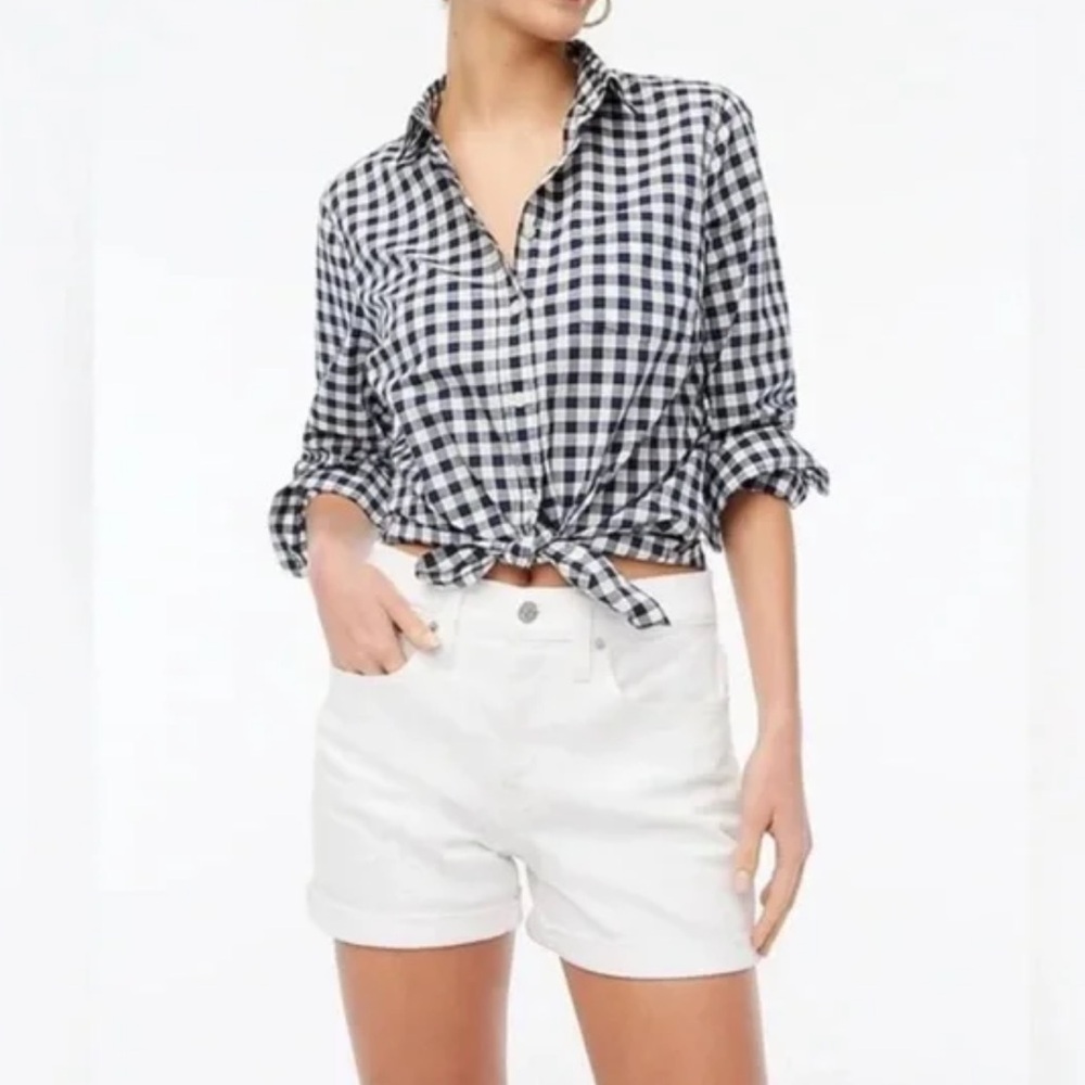 J.Crew button down black and white buffalo check blouse in small